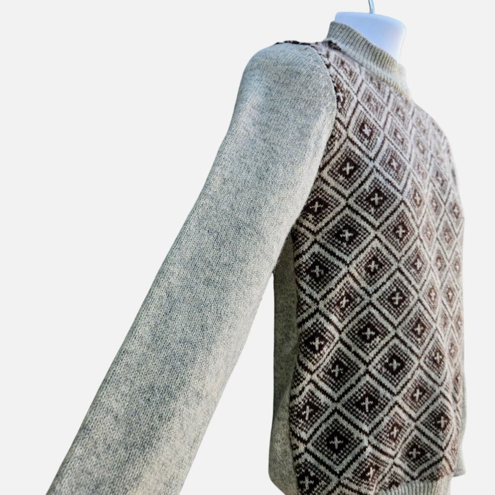 Vintage Piccadilly Lambswool Turtleneck Sweater Brown Gray Pattern Knit - Picture 13 of 14